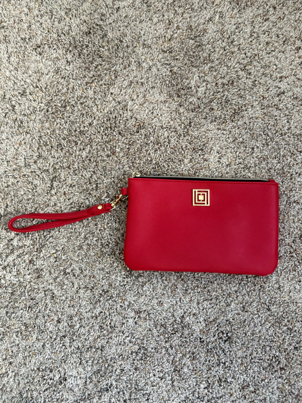 Red Wristlet Clutch with Gold Accent and Charger Inside